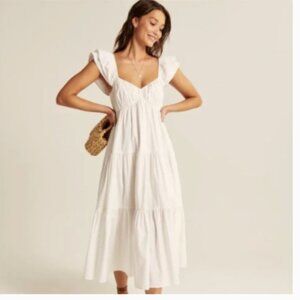 NWT Abercrombie & Fitch Flutter Sleeve Poplin Tiered Midi/Maxi Dress - Size M